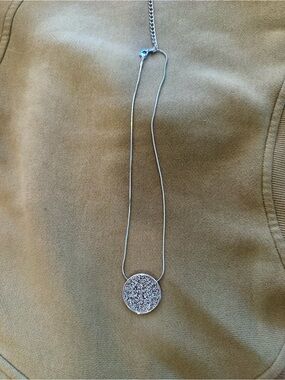 Touchstone Crystal Silver Round Pavé Disc Pendant Necklace